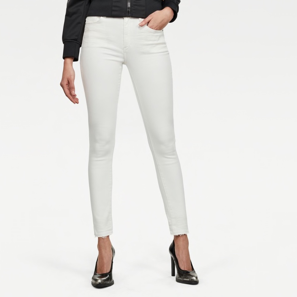$170 NEW G-Star 3301 High Rise Skinny Ripped Ankle Jeans Stretch White 27x32